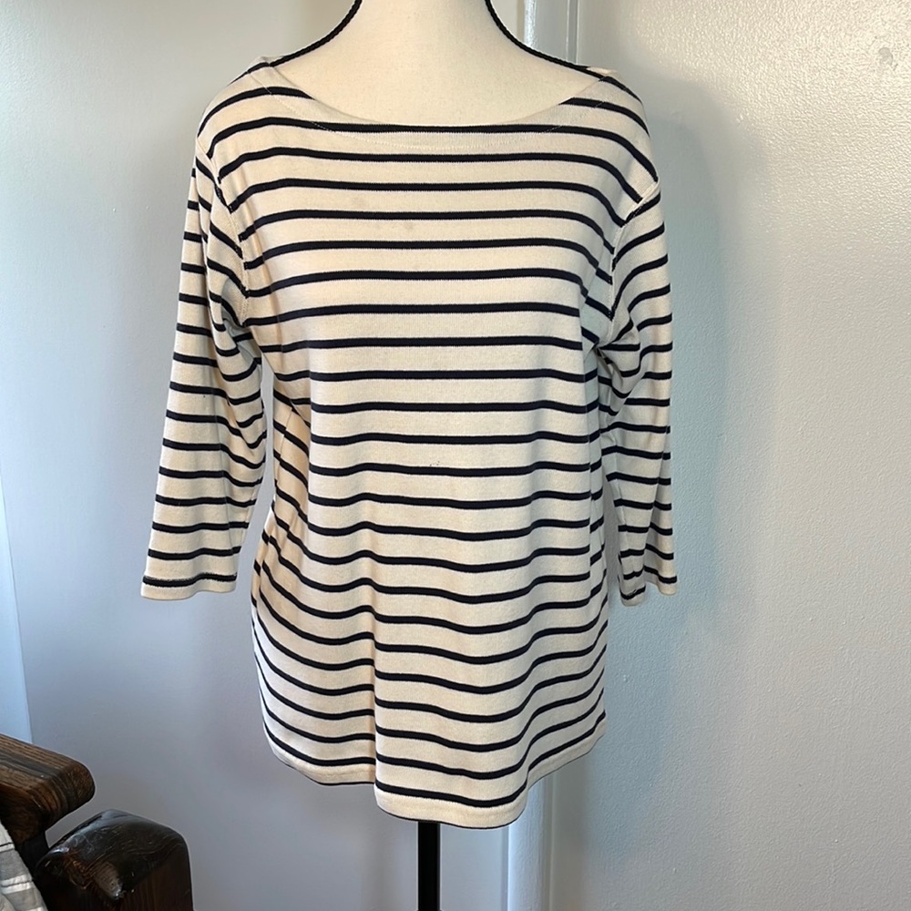 L.L. Bean Large Boatneck Cream Blue Stripe Top Excellent Preloved Condition